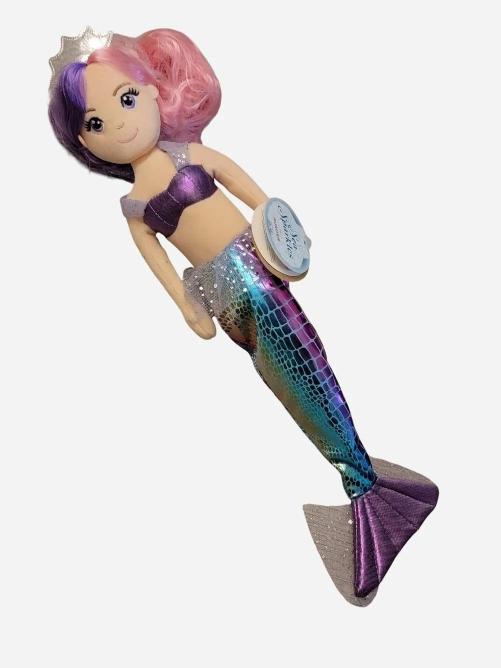 Plush Mermaid Doll in Pink & Purple Hair - Sparkle Tail Mermaid Toy